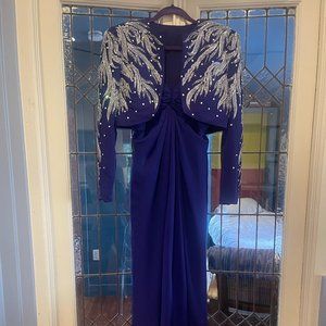 Beaded deep purple evening gown